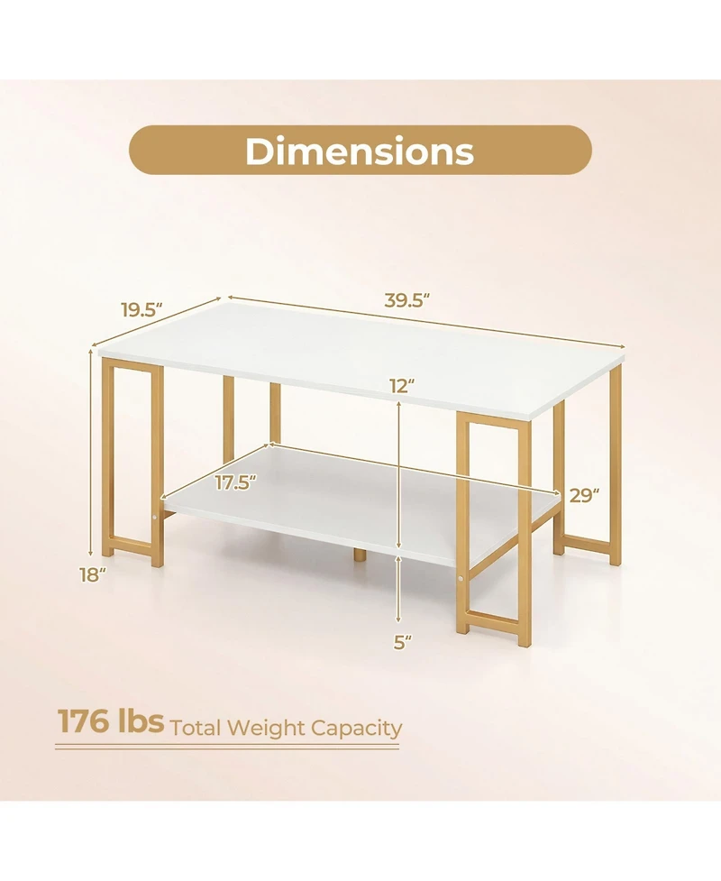 Costway 2-Tier Coffee Table, Modern Accent Table with Open Storage Shelf