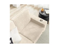 Rainsken 83.86" Corduroy 3-Seater Sofa with Cup Holder, High Resilience Sponge , Pet Friendly Modern Furniture for Living Room Bedroom Office