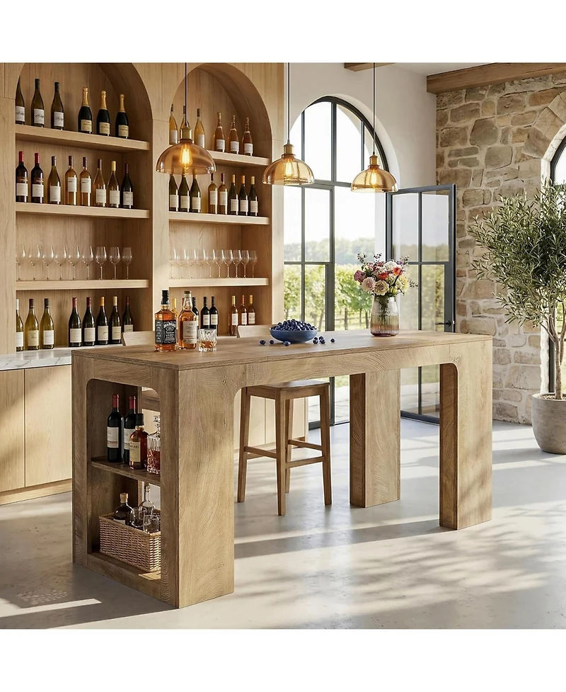 Tribesigns 63" Bar Table with Storage: High top bar station with 2 shelves. Pub table for kitchen, dining room, restaurants