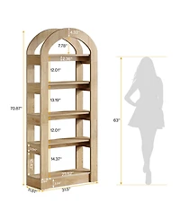 Tribesigns 70.87" Tall Arched Bookshelf, Rustic Oak Bookcase with 5-Tier Storage, Modern Decorative Display Shelf
