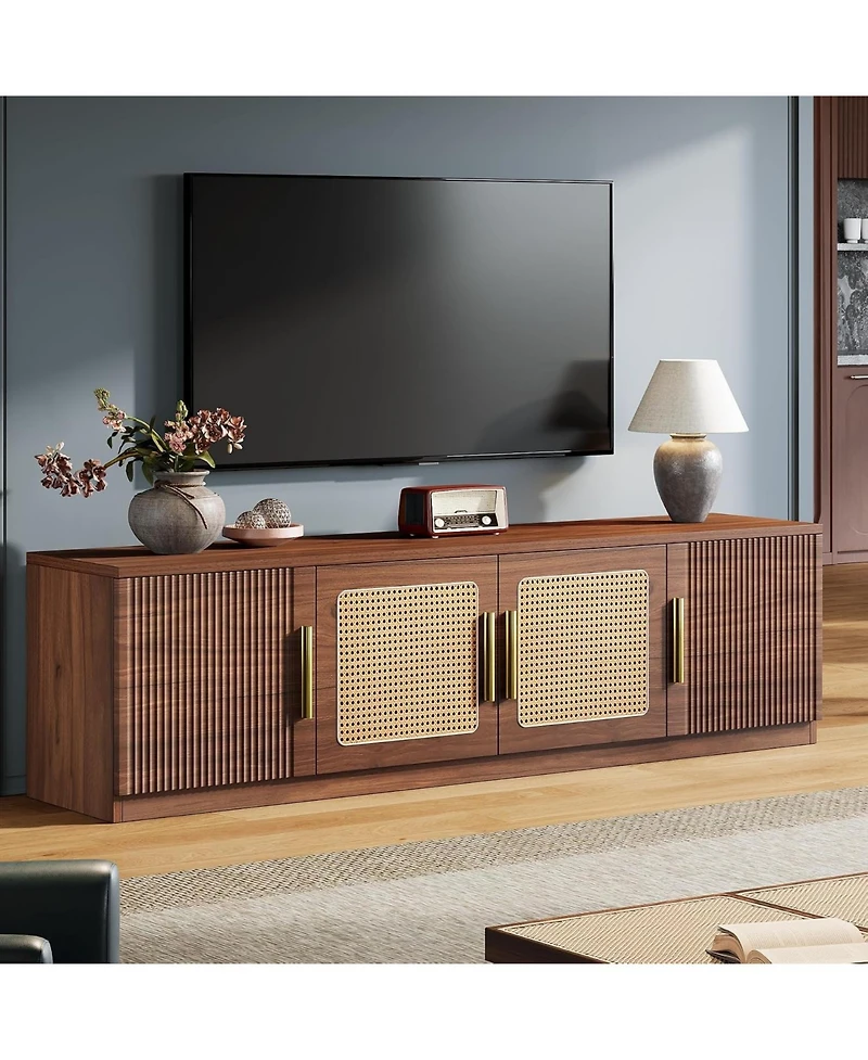 Tribesigns 70.9" Tv Stand for TVs Up to 80, Mid Century Modern Entertainment Center with 6-Tier Storage Shelf