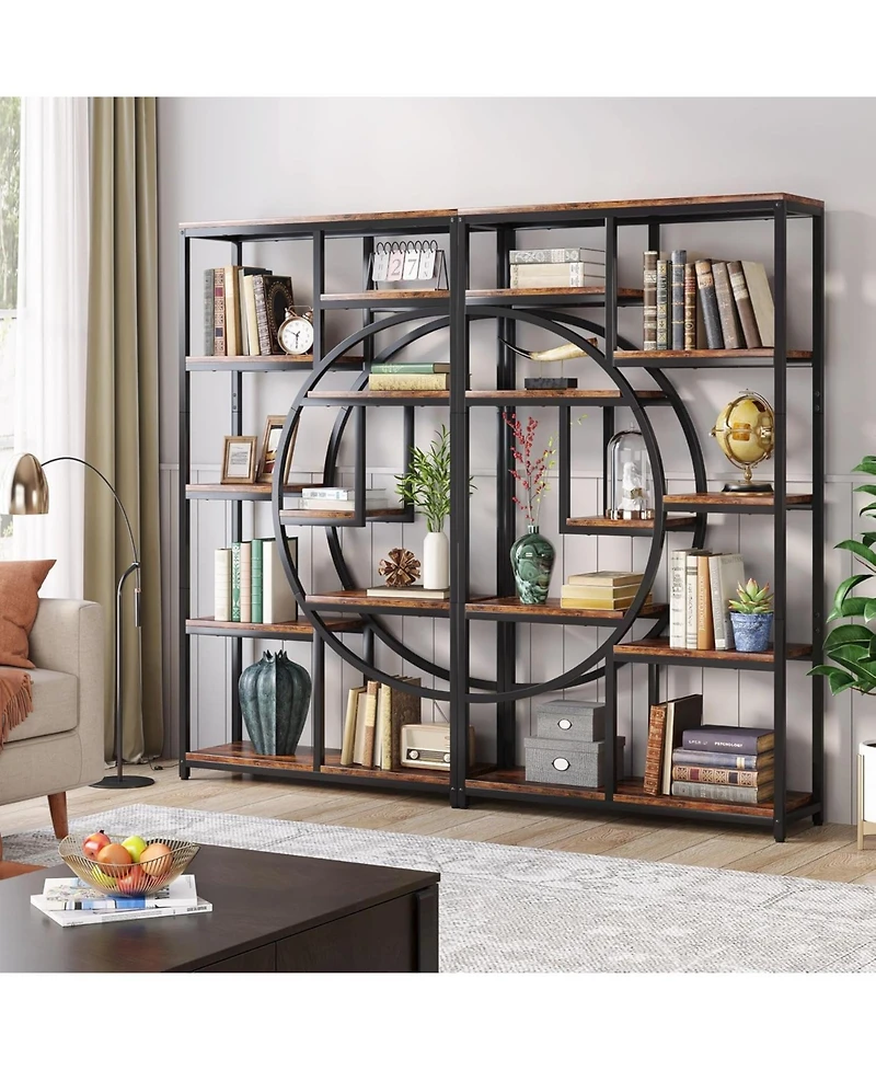 Tribesigns 5 Tier Industrial Bookshelf Set of 2, Freestanding Tall Bookshelves Display Shelf Storage Organizer with 9-Open