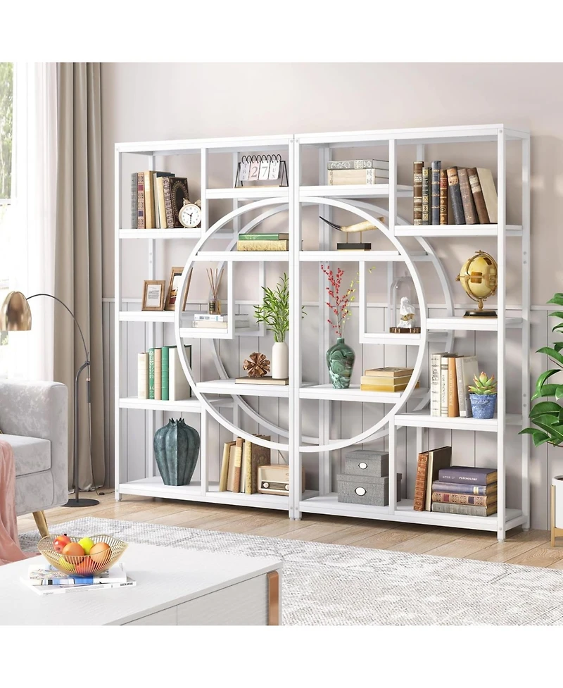 Tribesigns 5 Tier Industrial Bookshelf Set of 2, Freestanding Tall Bookshelves Display Shelf Storage Organizer with 9-Open Storage Shelf