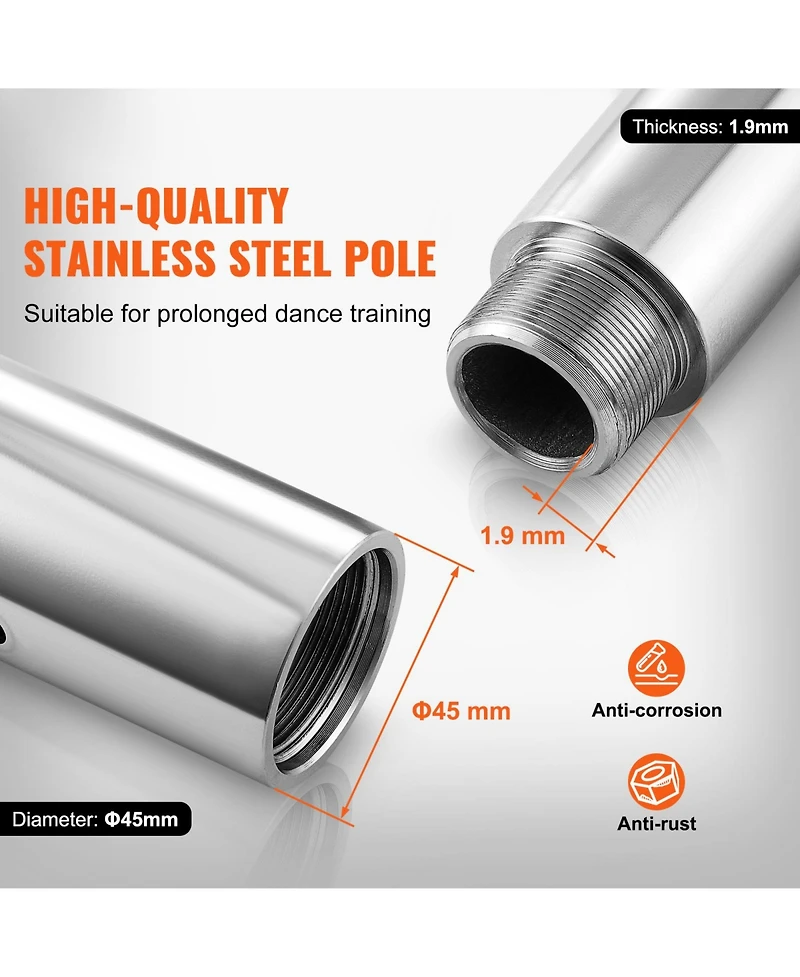 Sevorley Professional Dance Pole Kit, 45mm Spinning and Static Stainless Steel Fitness Pole