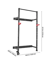 Sevorley Folding Wall-Mounted Power Cage Squat Rack for Home Gym, Adjustable J-Hooks and Pull-Up Bar, 1000 lb Capacity