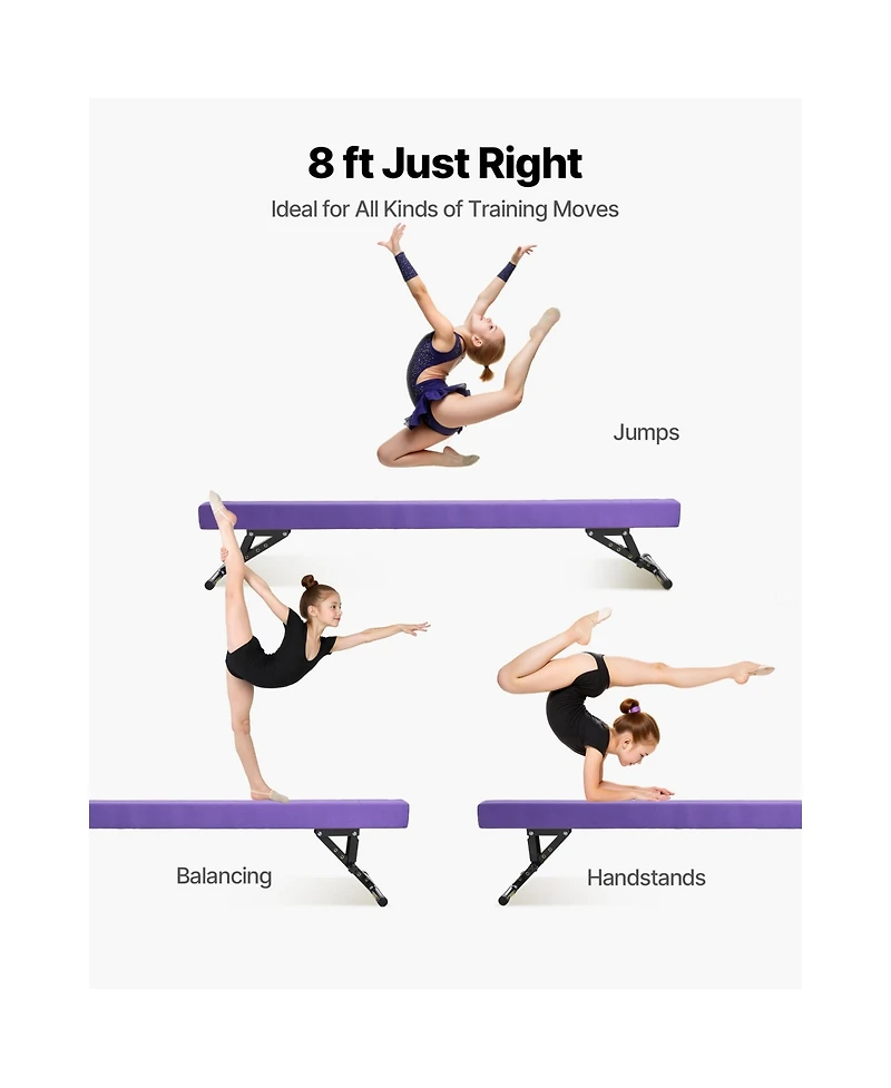 Sevorley Adjustable Balance Beam for Kids, 8FT Gymnastics Floor Beam with 5 Height Levels