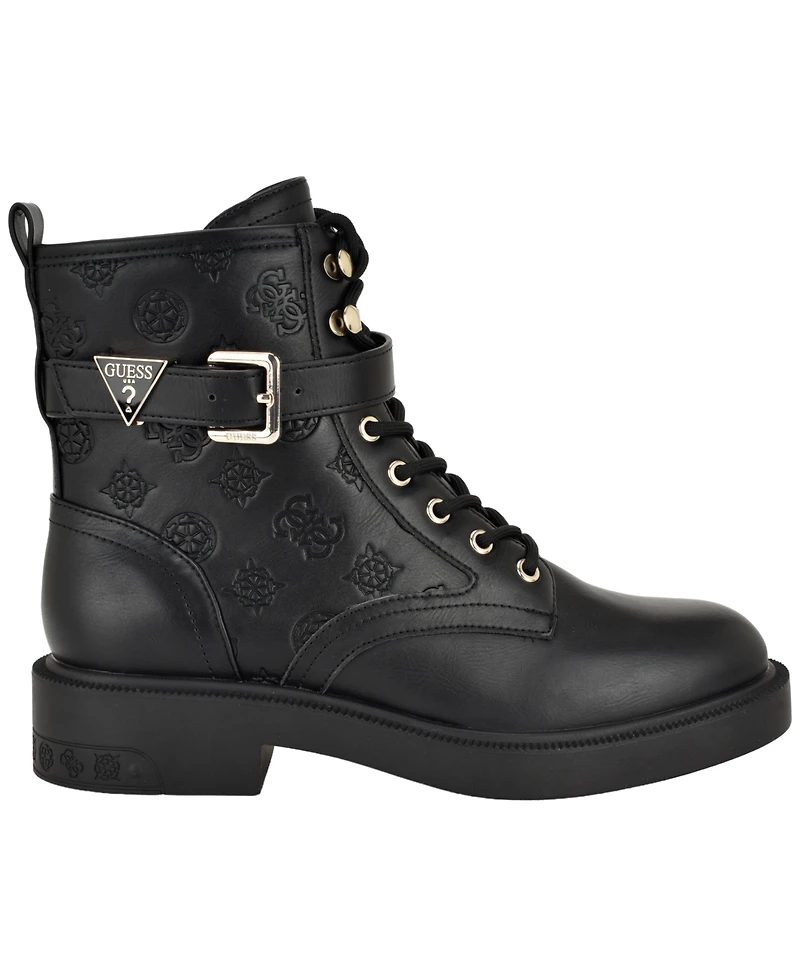Guess Women's Fellini Buckle Strap Lace-Up Combat Booties