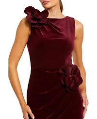 Mac Duggal Women's High Neck Velvet Column Gown with 3D Floral Accents