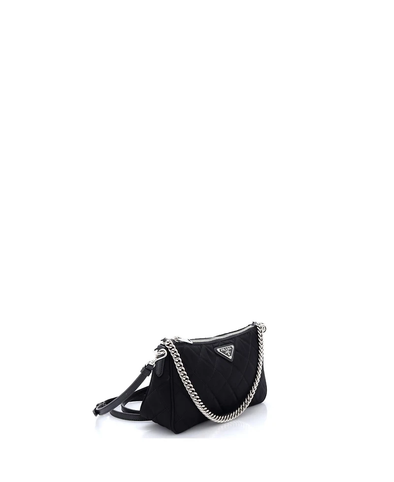 Pre-Owned Prada Small Chain Zip Shoulder Bag Quilted Tessuto