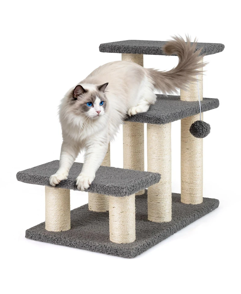 Gymax 2-in-1 Cat Tree Tower Pet Steps With Scratching Posts Hanging Toy Ball Perch