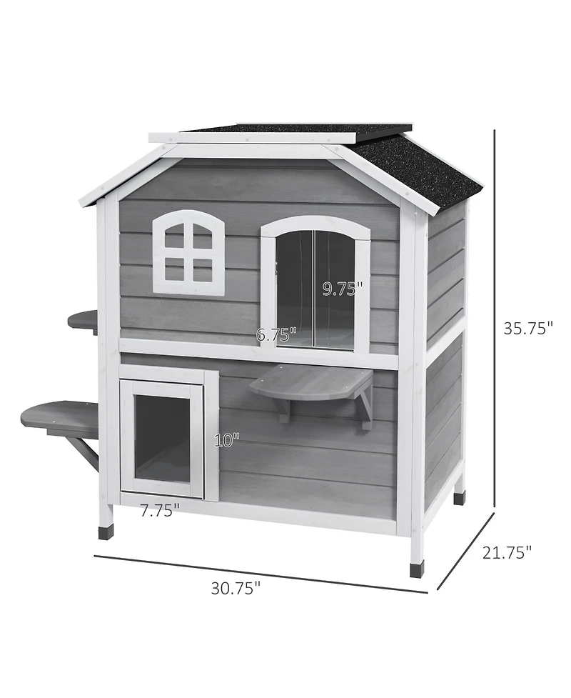 Ruie 2 Story Outdoor Cat House Weatherproof Wooden Feral Cat Shelter