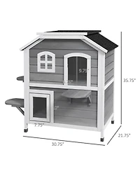 Ruie 2 Story Outdoor Cat House Weatherproof Wooden Feral Cat Shelter