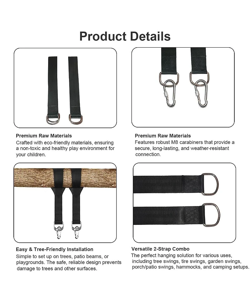Piscifun Heavy Duty Tree Swing Straps 2 Pack With Carabiners Carry Bag For Outdoor Hammock Yoga