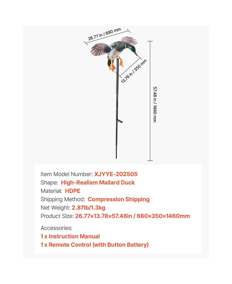 Sevorley Spinning Wing Motion Mallard Duck Decoy, Remote-Control Floating Hunting Decoy