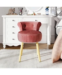 Gouun Tufted Velvet Vanity Chair with Low Back and Solid Rubber Wood Legs