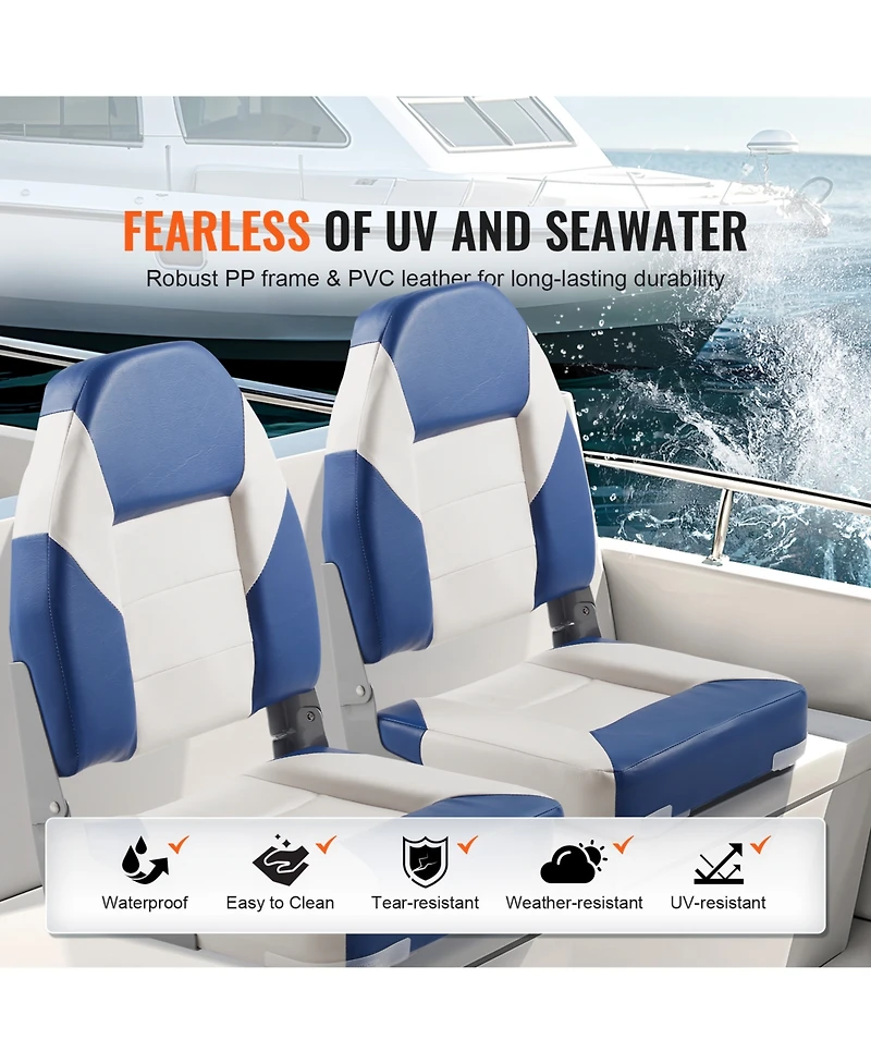Sevorley High Back Folding Boat Seats, 21.85 in Padded Fold-Down Captain Chairs, 2-Pack