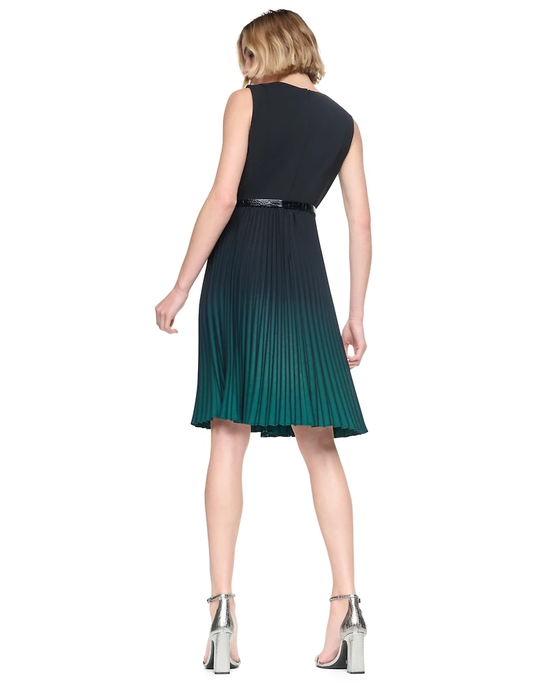 Dkny Women's Sleeveless V-Neck Ombre Pleated Dress