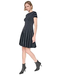 Dkny Women's Cap Sleeve Crew Neck Ribbed Fit and Flare Sweater Dress