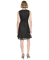 Dkny Women's Sleeveless Crew Neck Lace Fit and Flare Dress