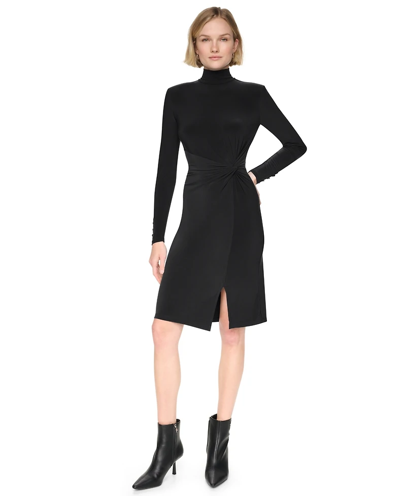 Dkny Women's Short Bubble Sleeve V-Neck Fit and Flare Dress