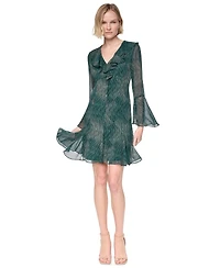 Dkny Women's Long Bell Sleeve V-Neck Ruffle Godet Dress