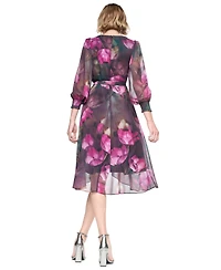 Dkny Women's Long Sleeve Smocked-Cuff Faux Wrap Midi Dress