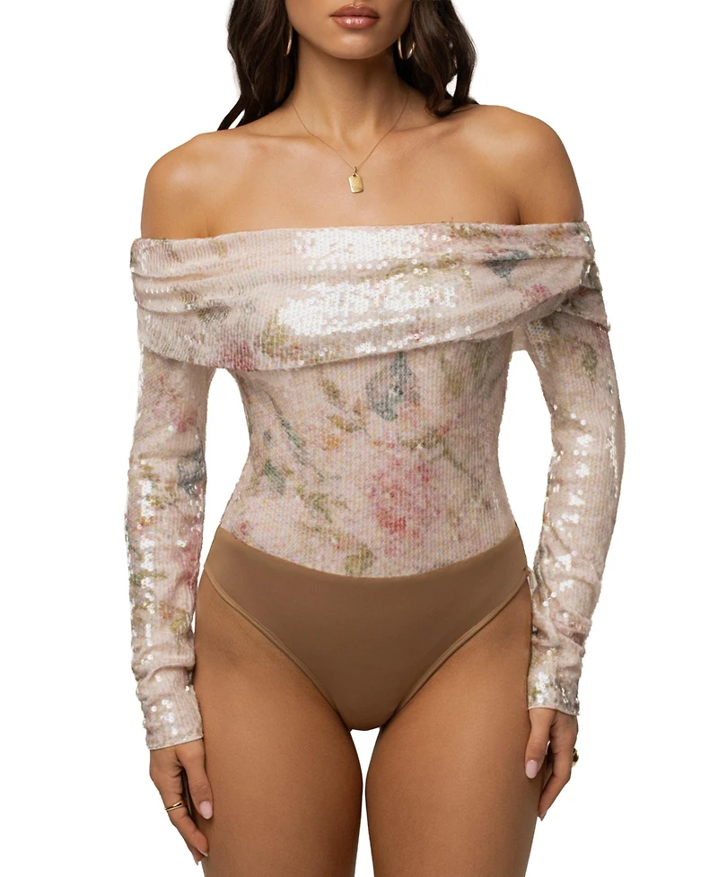Jluxlabel Women's Floral Villa Nights Sequin Bodysuit