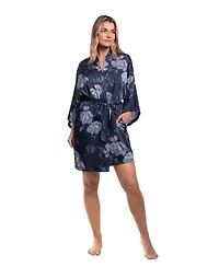 Midnight Bakery Women's Floral Printed Satin Wrapper Sleepwear