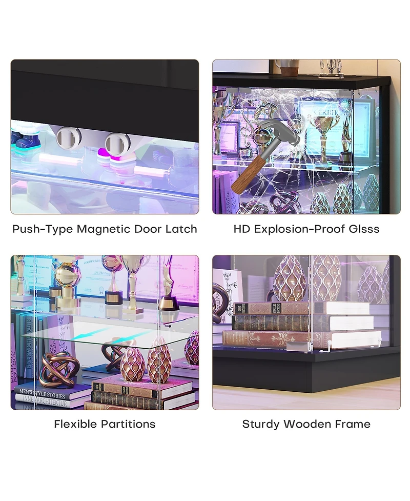 Vlsrka 59'' Smart Tv Stand with Rgb Led Lights, Motion Sensor, Charging Station, Glass Cabinet Doors and Storage Shelves