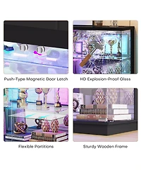 Vlsrka 59'' Smart Tv Stand with Rgb Led Lights, Motion Sensor, Charging Station, Glass Cabinet Doors and Storage Shelves