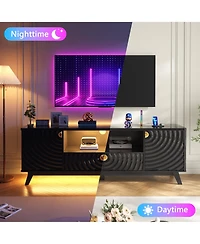 Vlsrka 63" Tv Stand with Motion Sensor Led Light, Charging Station and Storage