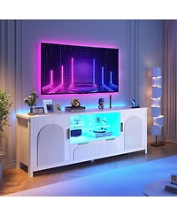 Vlsrka 63" Fluted Tv Stand with Charging Station, Led Lights and Adjustable