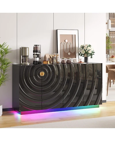 Vlsrka 63" Sideboard Cabinet with Led Lights, Charging Station and Motion Sensor