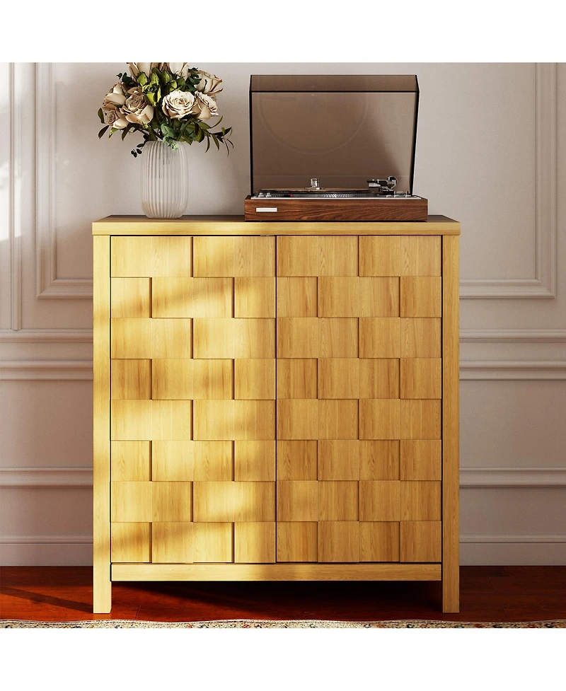 Vlsrka 31.5'' W Accent Cabinet with Adjustable Shelves, Lattice Door Storage Sideboard
