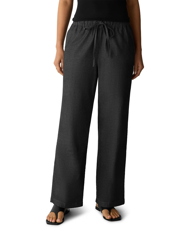 Eileen Fisher Petite Straight Full-Length High-Waisted Pull-On Cotton Pants