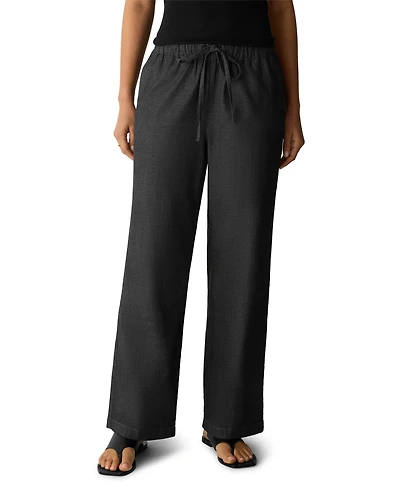 Eileen Fisher Petite Straight Full-Length High-Waisted Pull-On Cotton Pants