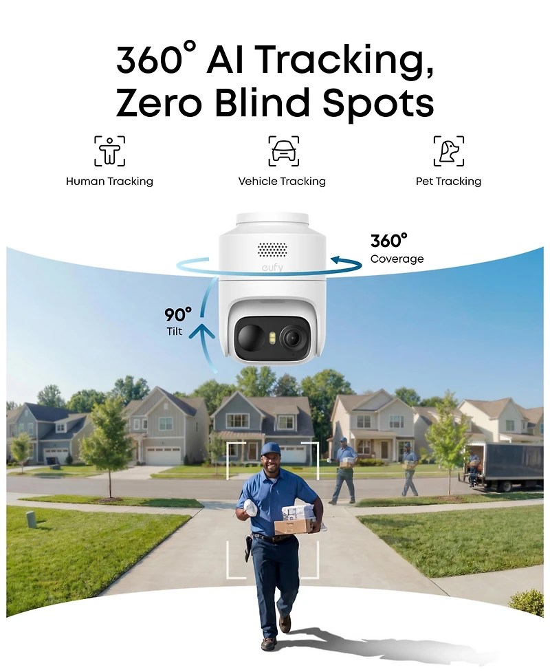 eufy Cam C37,Security Camera Wireless Outdoor,360 Ptz,Ai TrackingandDetection, 2K Flexible Solar Camera,Color Night Vision