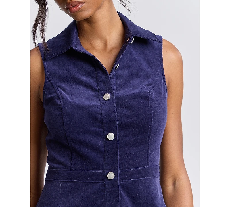 Avec Les Filles Women's Stretch Corduroy Collared Sleeveless Mini Dress