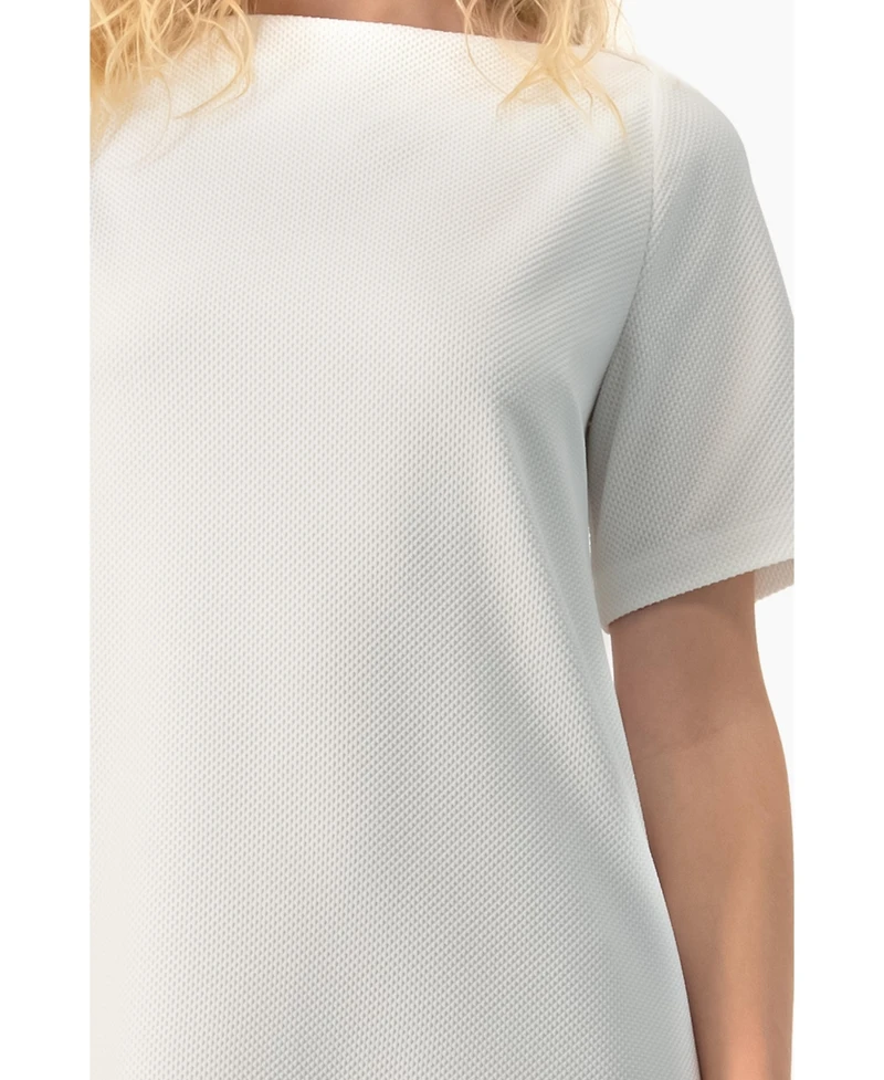 Ivonne Women's Clean Boat-Neck Short-Sleeve Shift Mini Dress