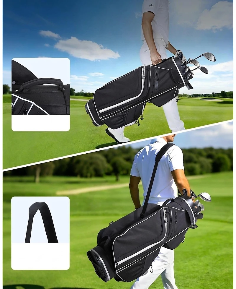 Sevorley 14-Way Golf Cart Bag, 900D Polyester, 13 Pockets, Rain Hood and Strap