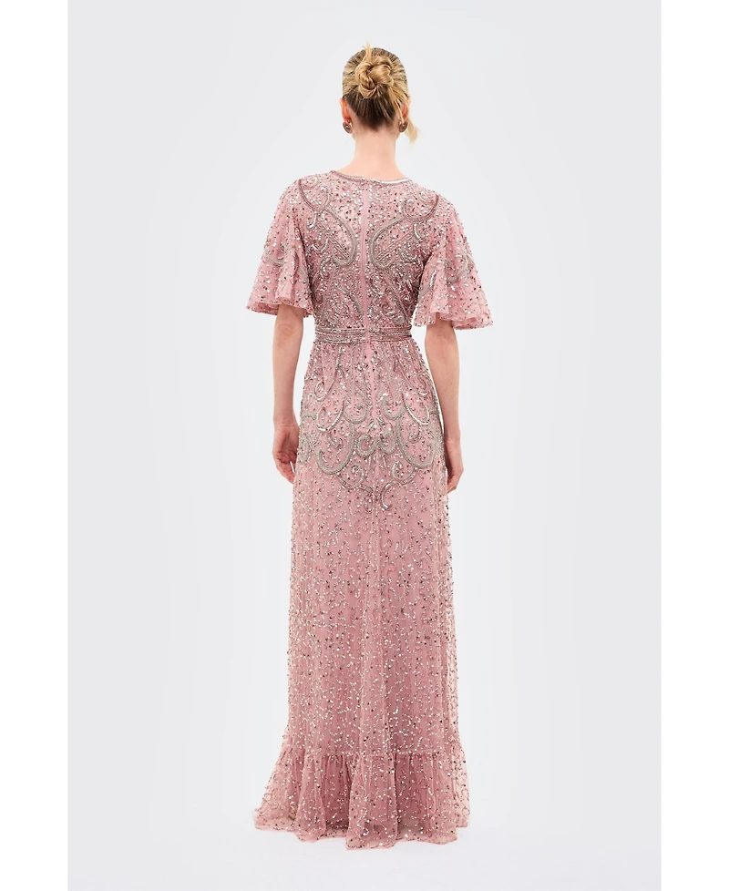 Beauut Women's Embellished Sequins Flutter Dress