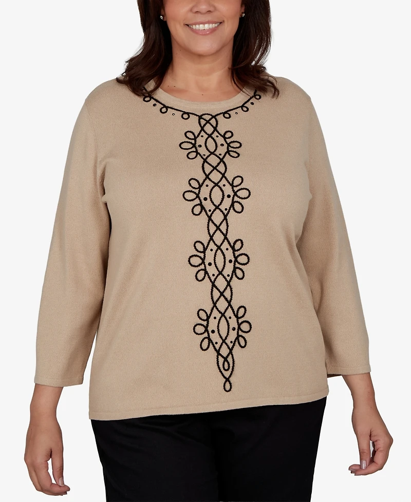 Alfred Dunner Plus Center Scroll Soutache Sweater