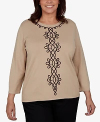 Alfred Dunner Plus Center Scroll Soutache Sweater