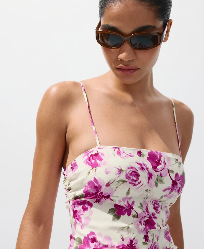 Mango Women's Floral Ruched Mini Dress