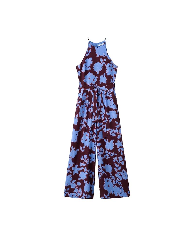 Mango Women's Floral-Print Wide-Leg Belted Jumpsuit
