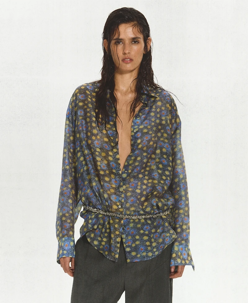 Mango Women's Semi-Sheer Printed Shirt