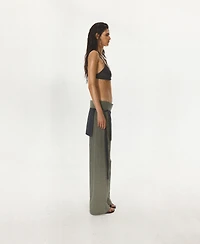 Mango Women's Tied Overlay Wide-Leg Cotton-Blend Pants