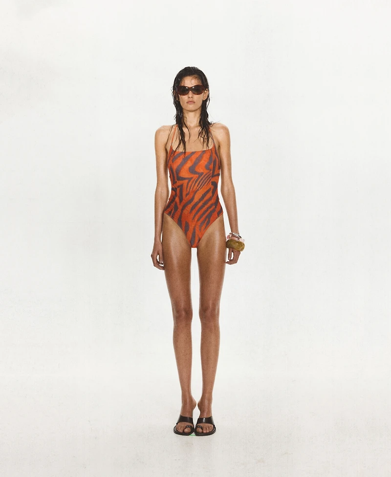 Mango Women's Animal-Print Halter Swimsuit