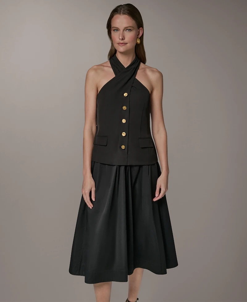 Donna Karan New York Women's Twist Halter Mixed Media A-Line Dress