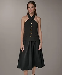 Donna Karan New York Women's Twist Halter Mixed Media A-Line Dress